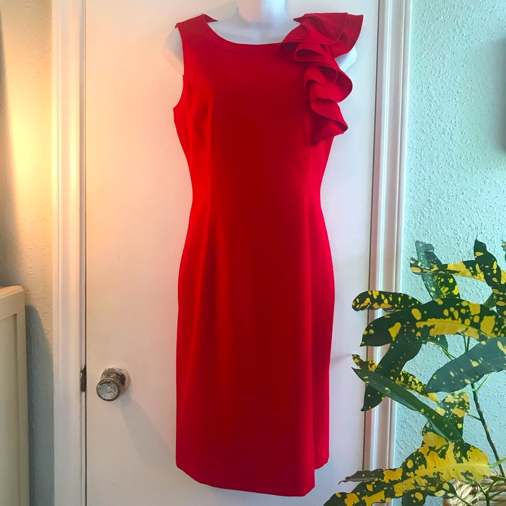 ❤️ Calvin Klein Red Cocktail Dress With Ruffles